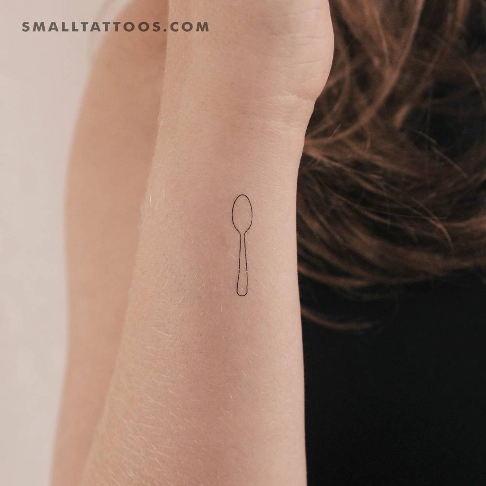 Fine line style minimalistic spoon temporary tattoo.