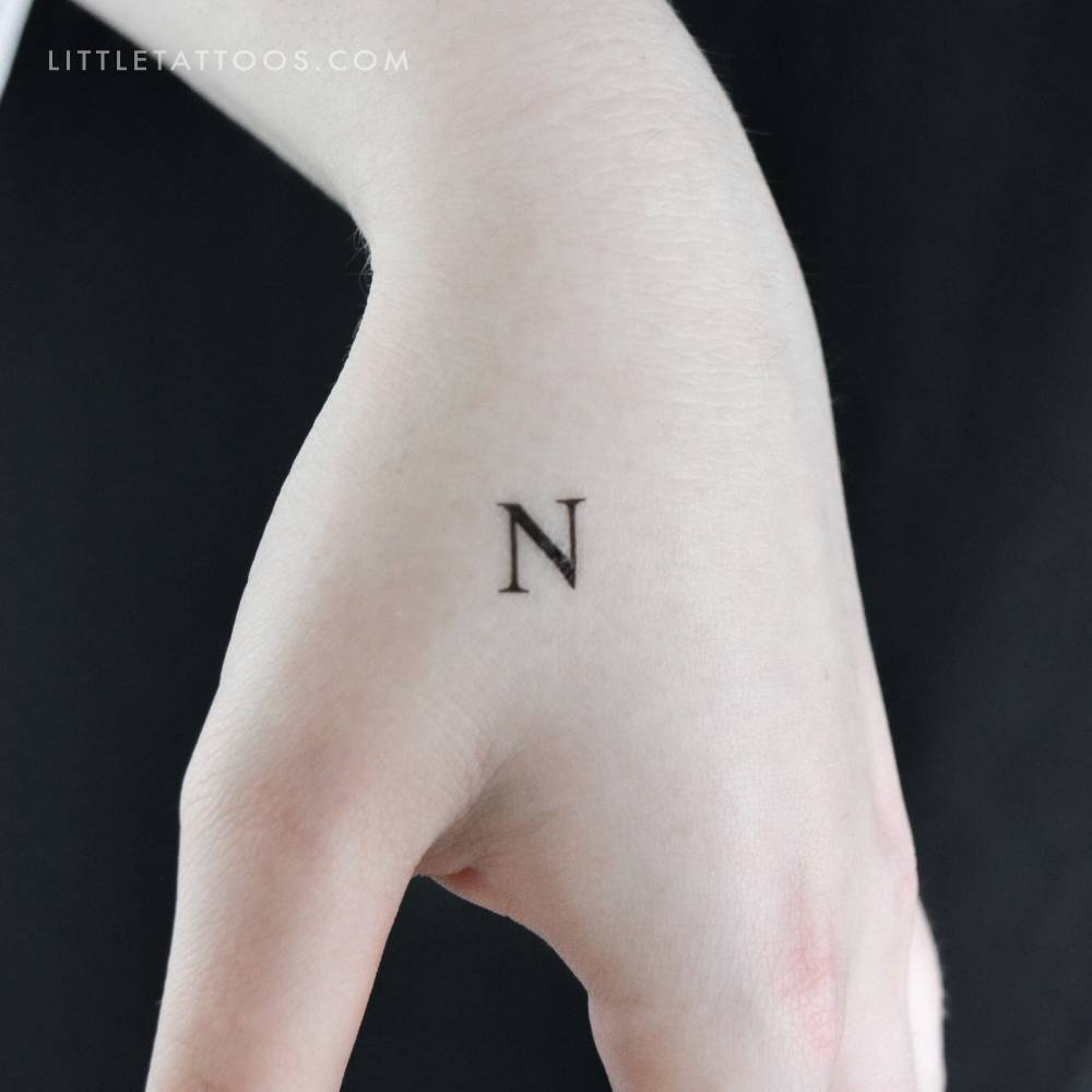 N Uppercase Serif Letter Temporary Tattoo