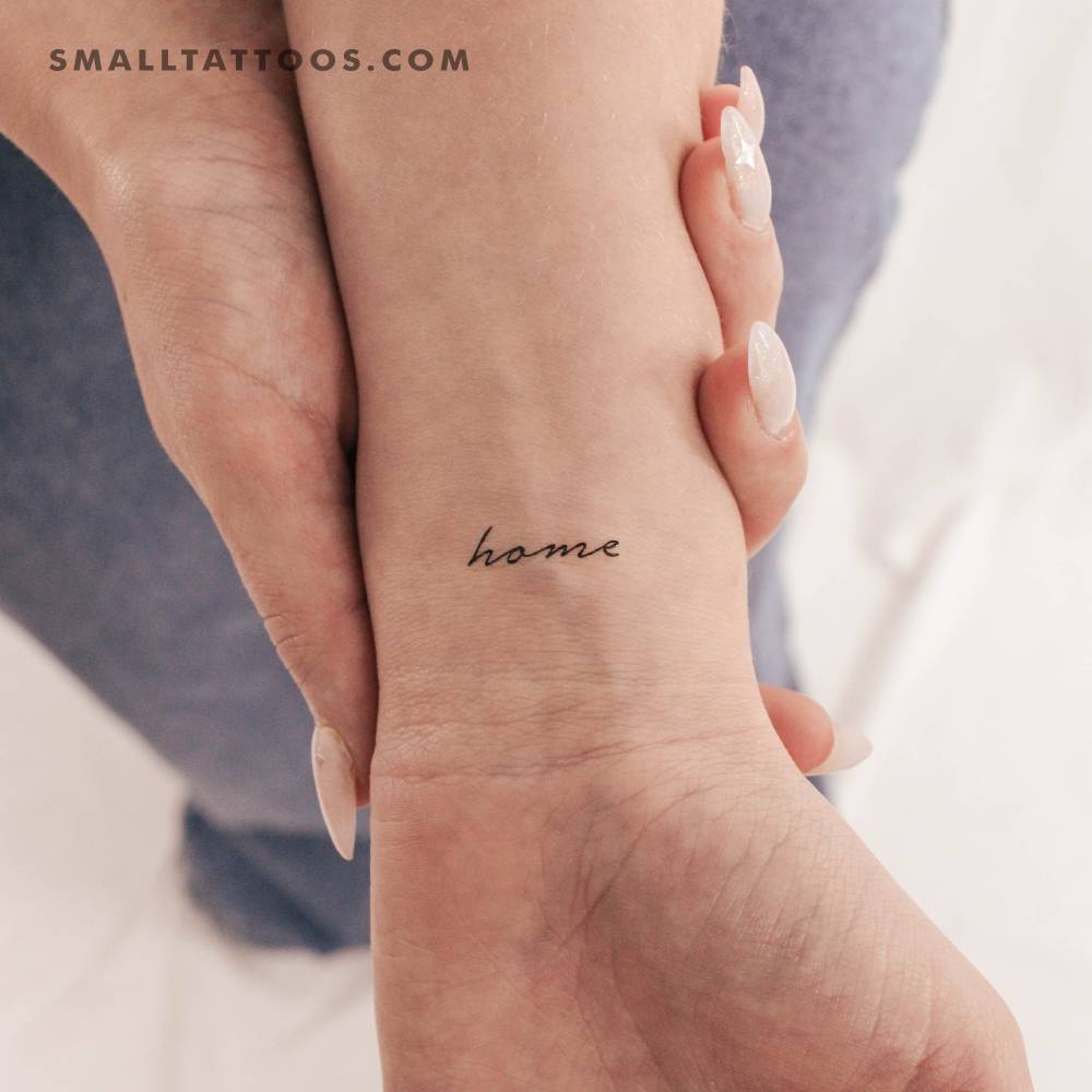 Handwritten font word "home" temporary tattoo.