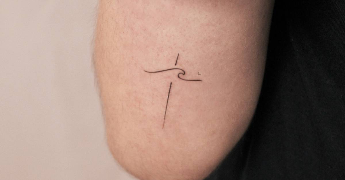 Wave And Cross Semi-Permanent Tattoo