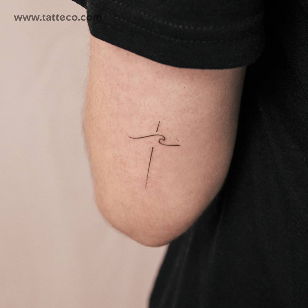 Wave And Cross Semi-Permanent Tattoo