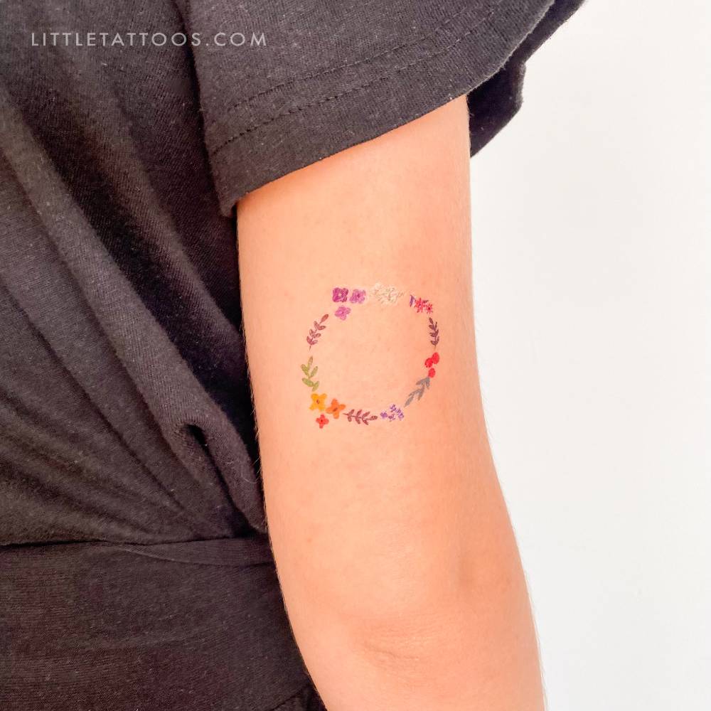 Flower wreath temporary tattoo by Zihee.