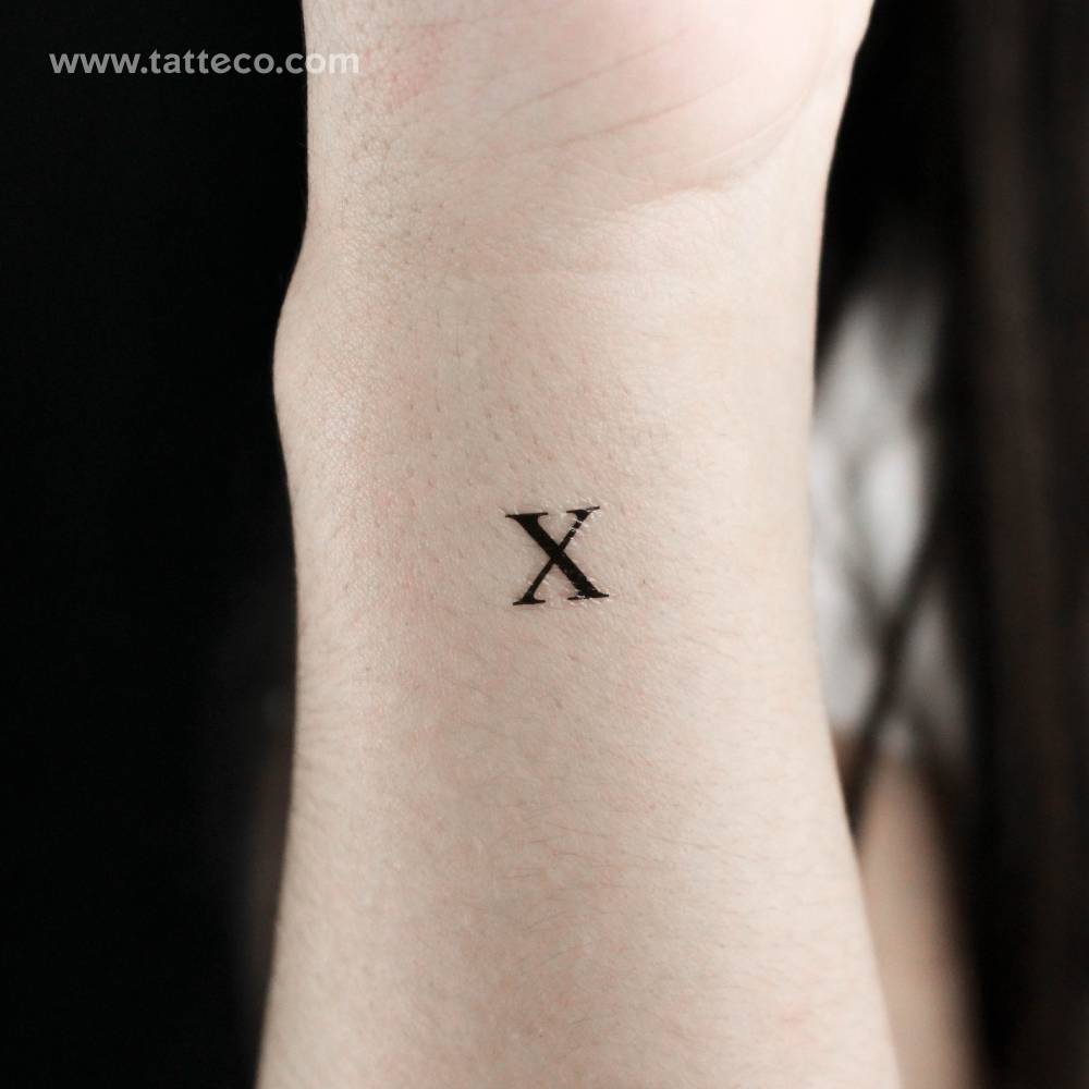 "X" serif capital letter temporary tattoo.