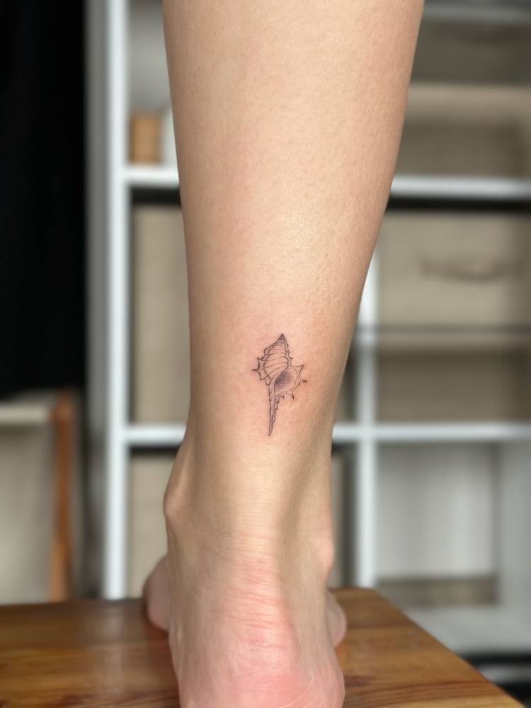Bolinus brandaris tattoo located on the achilles.