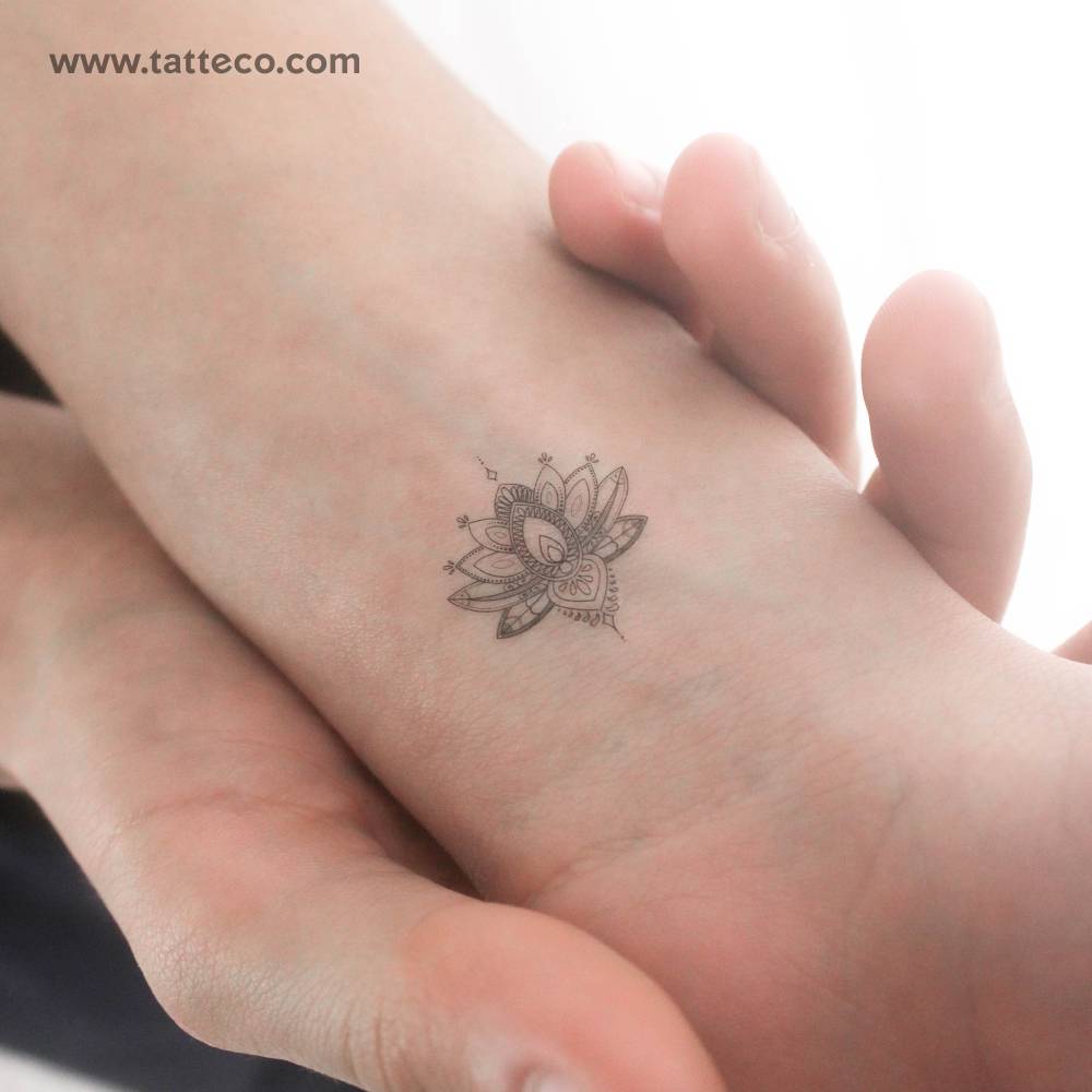 Small Sacred Lotus Flower Temporary Tattoo