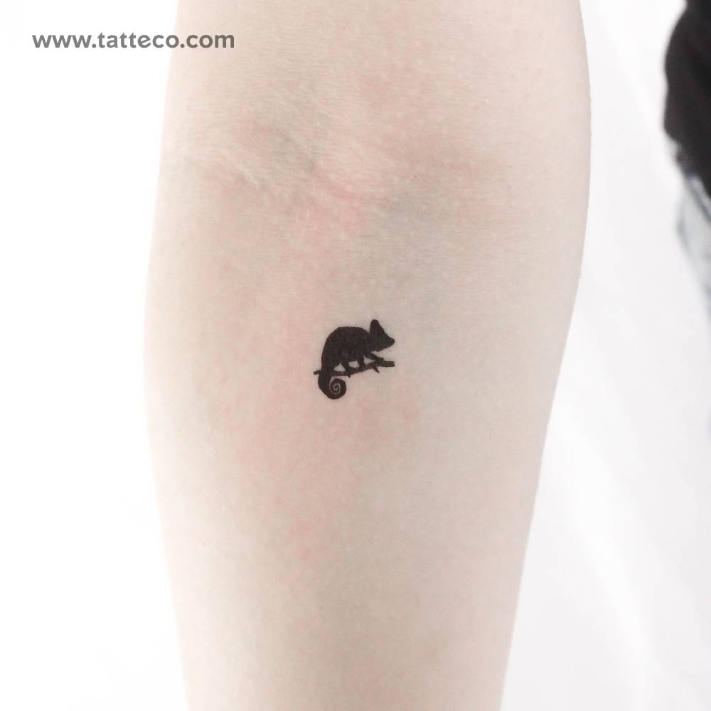 Chameleon temporary tattoo located on the inner forearm.