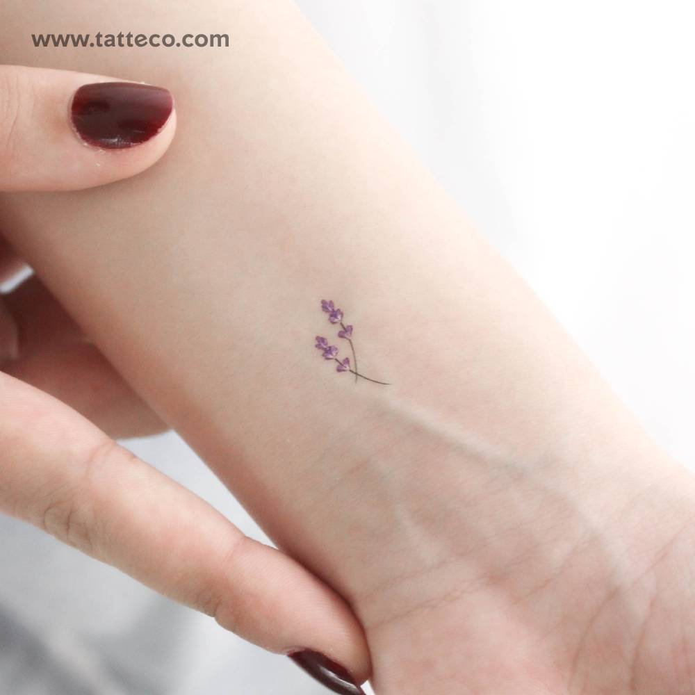 Tiny Watercolor Lavender Temporary Tattoo