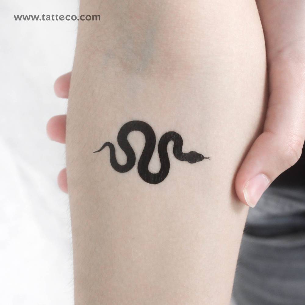 Black snake temporary tattoo located on the inner forearm.