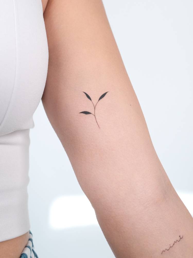 Little sprout tattoo in minimalistic style located on the inner arm.