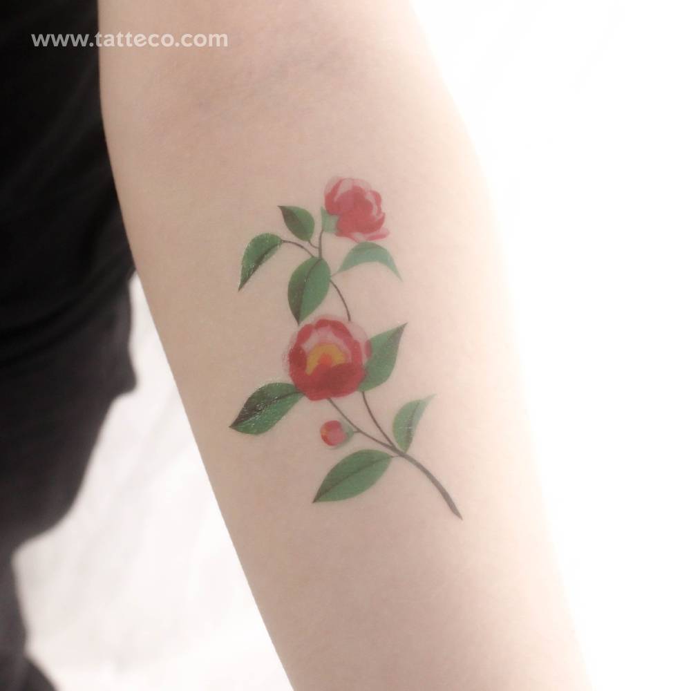 Watercolor style pink peony temporary tattoo by Zihee.
