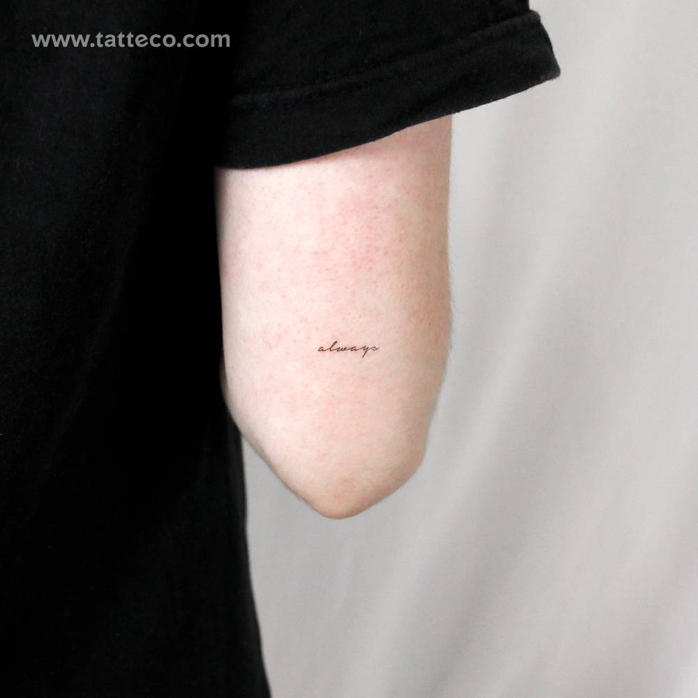 Small word "always" temporary tattoo located on the