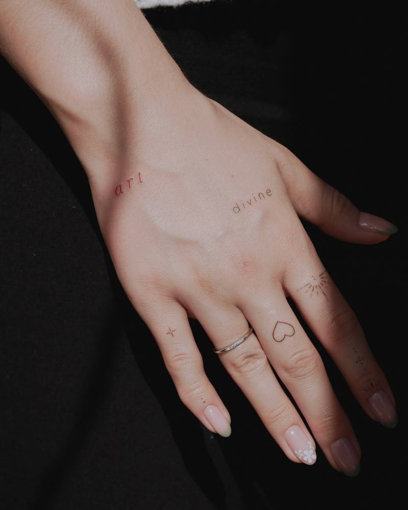 Hand composition tattoos.