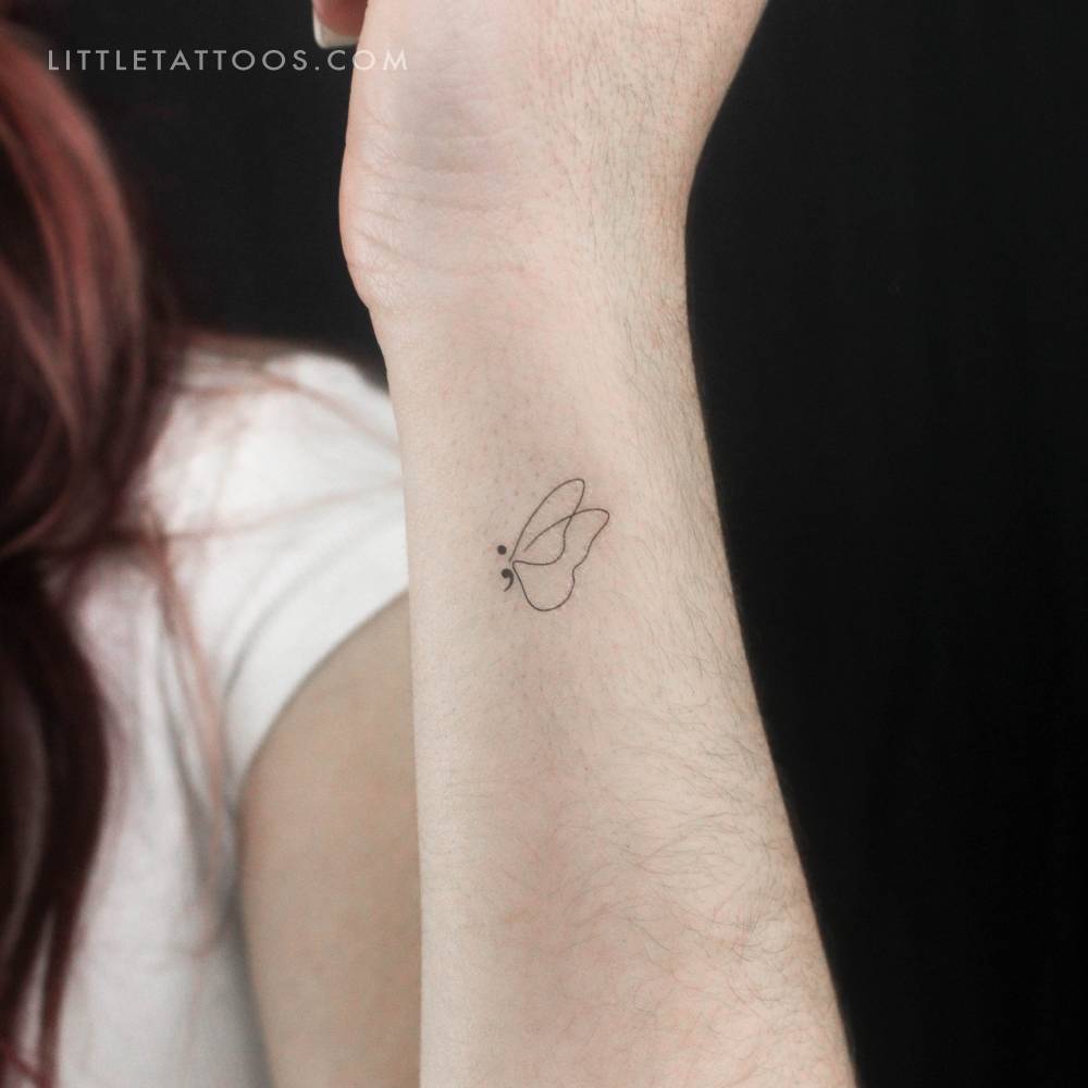 Semicolon butterfly outline temporary tattoo.