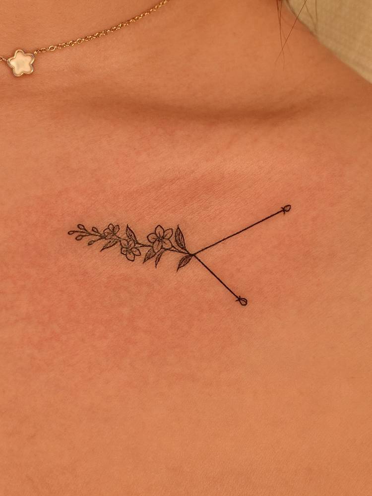 Floral Cancer constellation tattoo in fine line style.