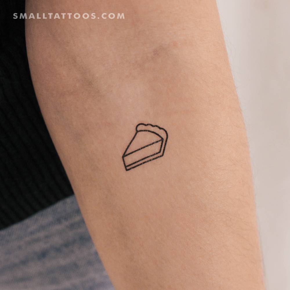 Minimalistic style pie slice temporary tattoo located on the inner forearm.
