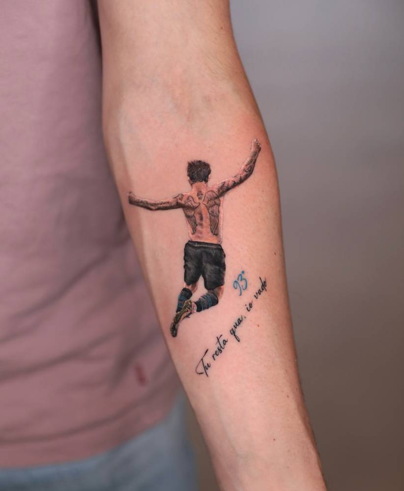 Francesco Acerbi tattoo located on the inner forearm.