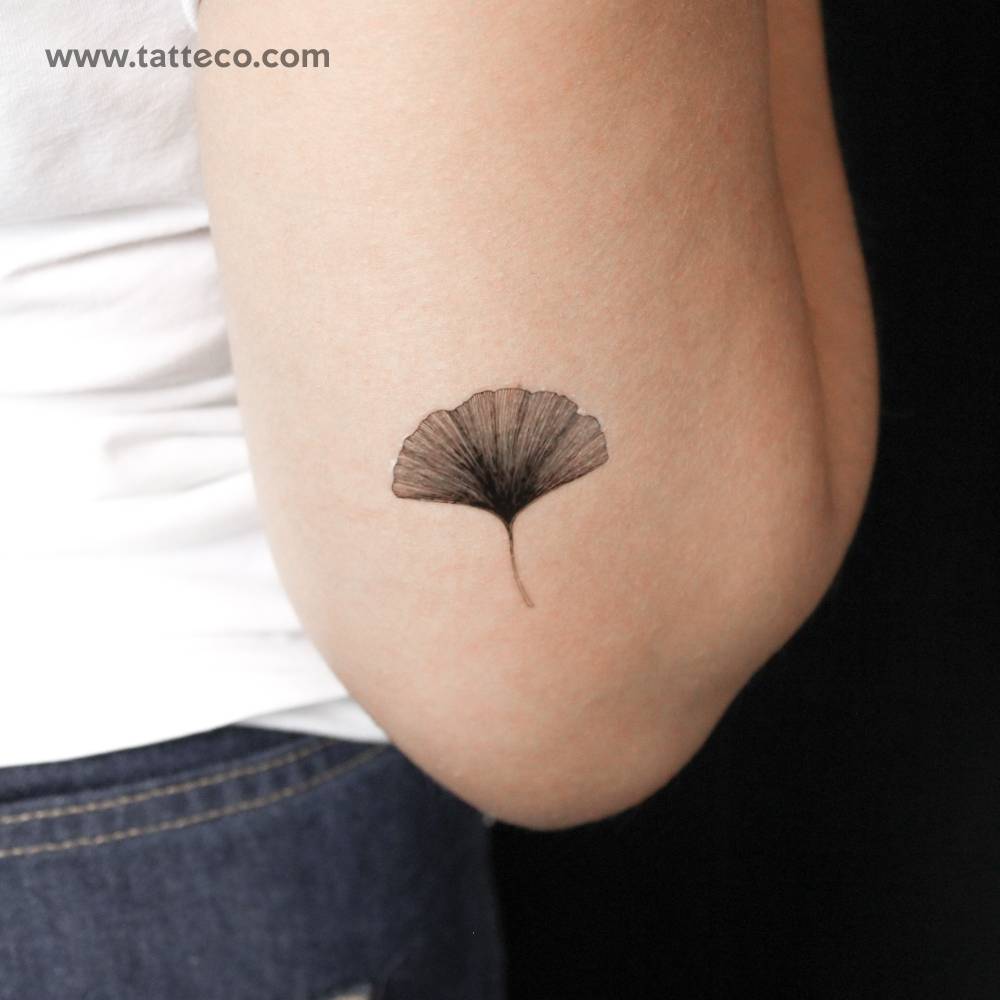 Ginkgo leaf semi-permanent tattoo located on the tricep.