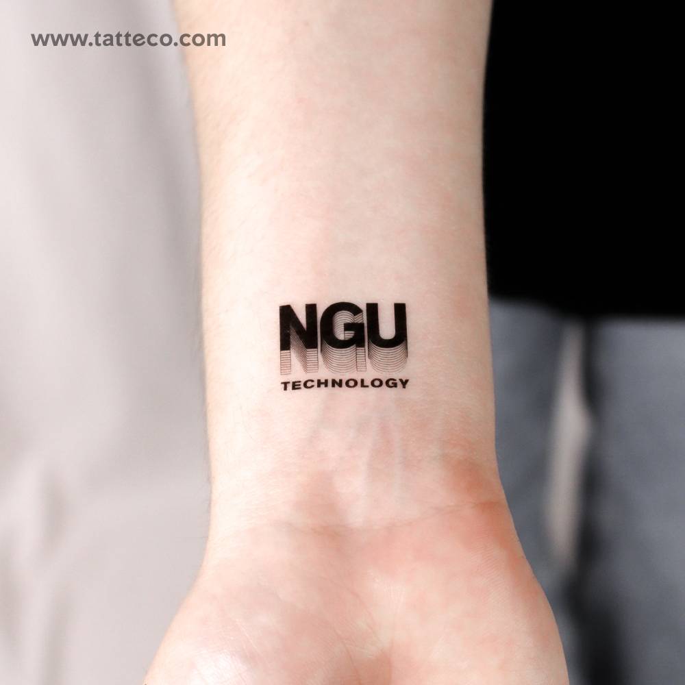 Bitcoin NGU Technology temporary tattoo located on the wrist.