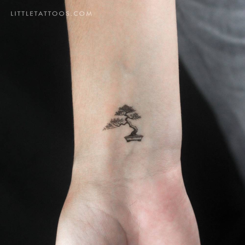 Micro-realistic bonsai temporary tattoo located on the wrist.