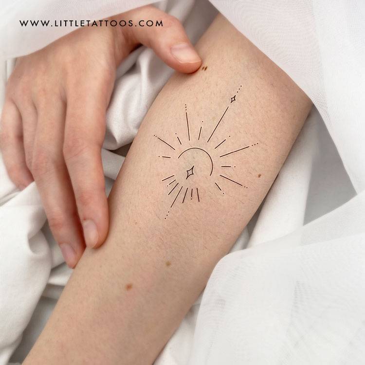 Ornamental temporary sun tattoo by 1991.ink.