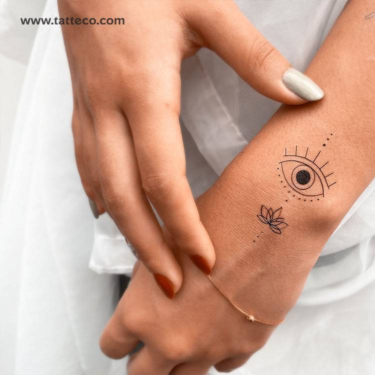 Eye and lotus temporary tattoo by 1991.ink.