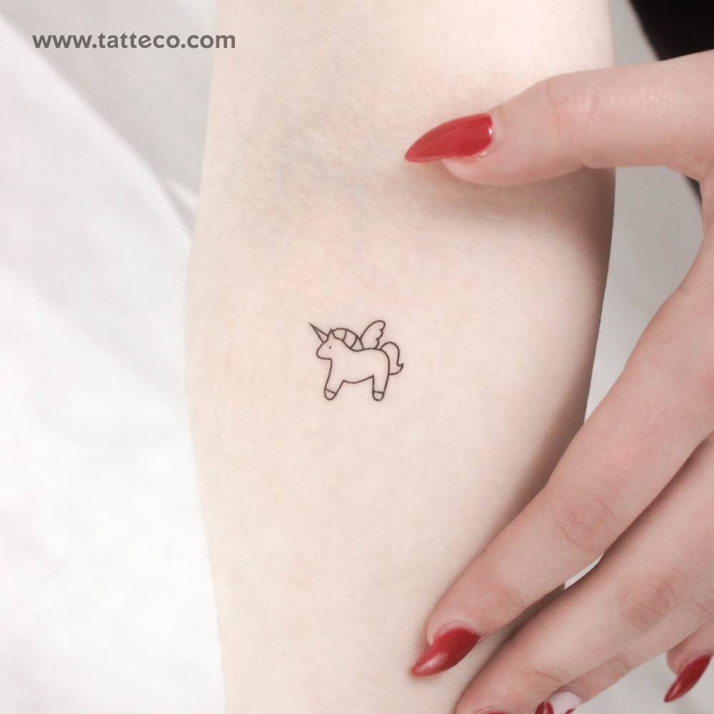 Unicorn temporary tattoo in minimalistic style.