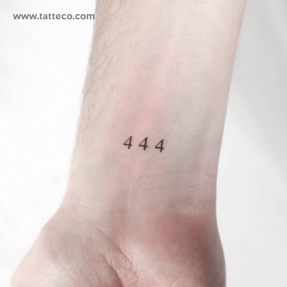 Small "444" angel number temporary tattoo.
