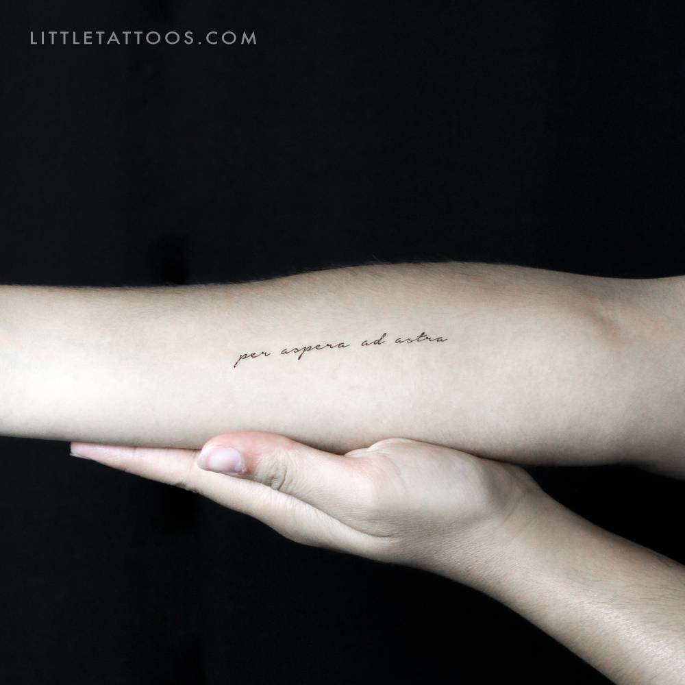 "Per aspera ad astra" temporary lettering tattoo.