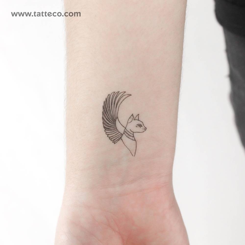 Bastet temporary tattoo in fine line style.