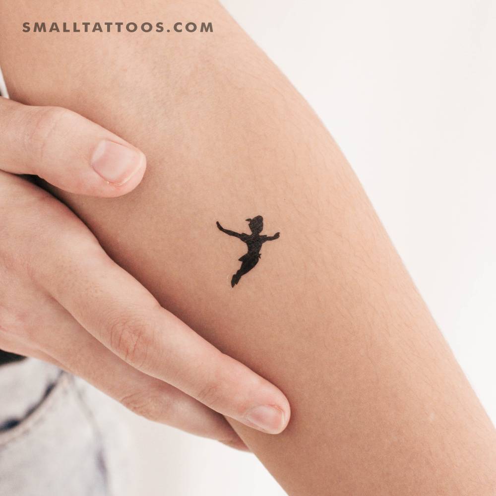 Flying Peter Pan silhouette temporary tattoo.