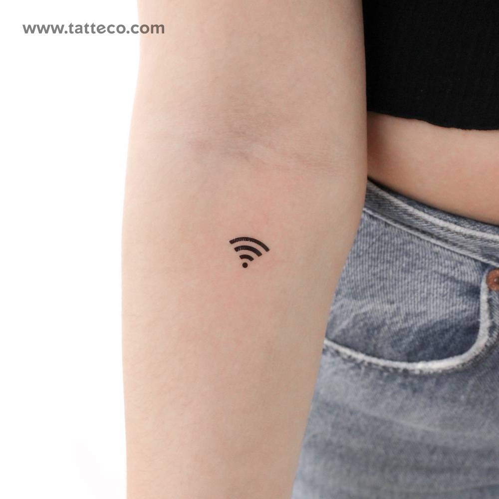 Minimalistic style Wifi symbol temporary tattoo located on the inner forearm.