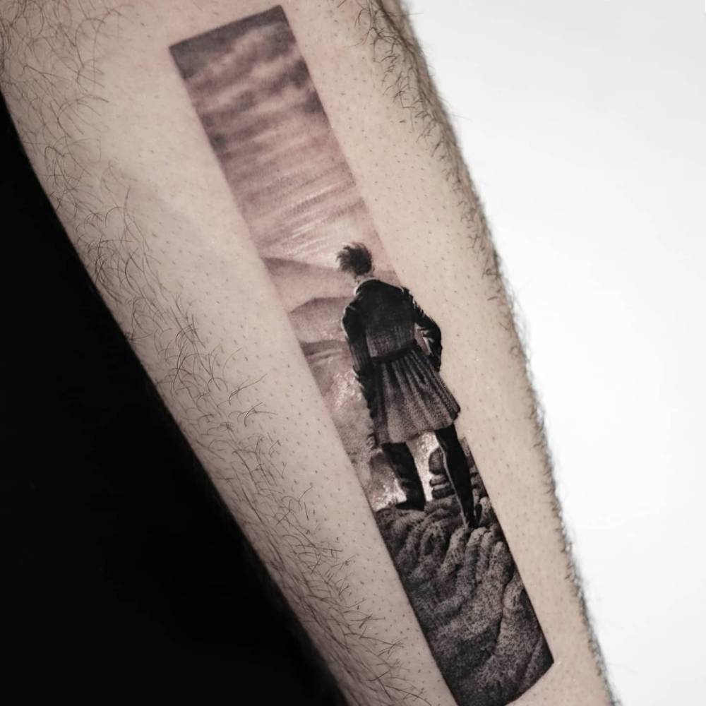 Wanderer above the Sea of Fog tattoo located on the inner forearm.
