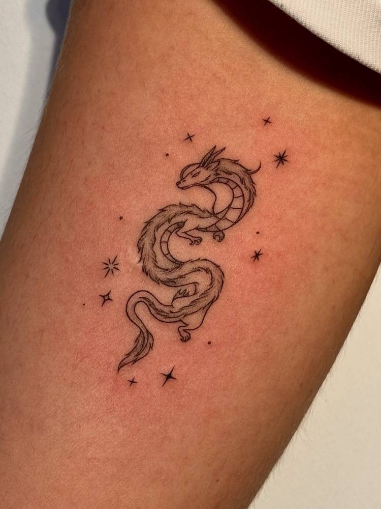 Cartoon style Haku tattoo located on the inner arm.