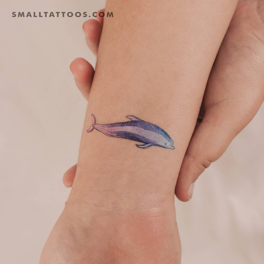 Watercolor style dolphin by Ann Lilya temporary tattoo.