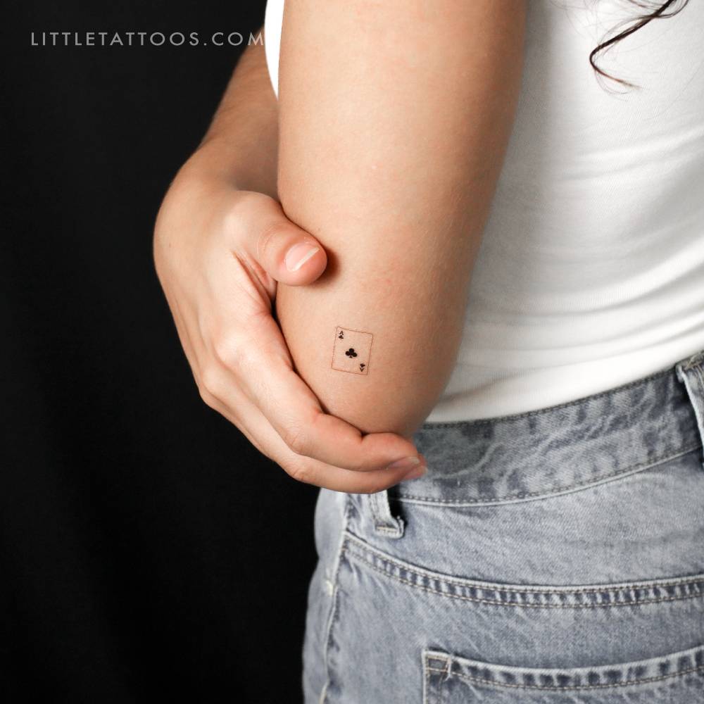 Ace of Clubs card temporary tattoo located on the tricep.