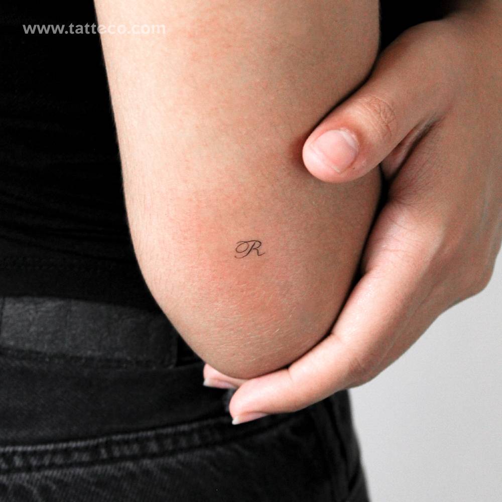 Script font letter "R" temporary tattoo.