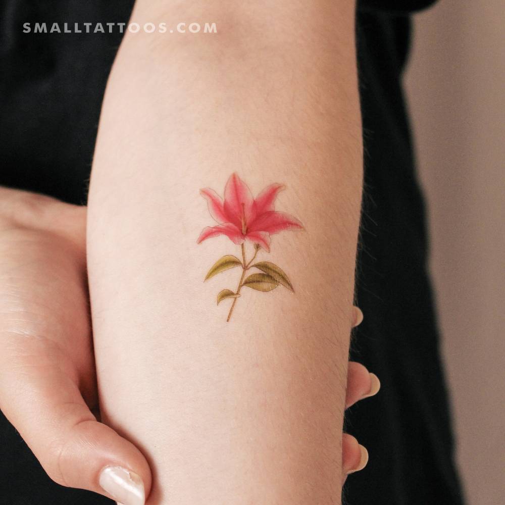 Watercolor style lily temporary tattoo by Mini Lau.