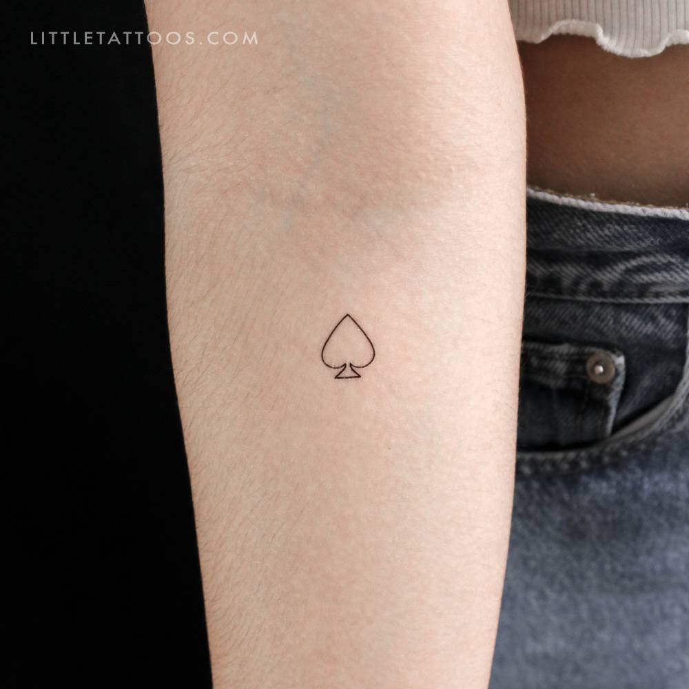 Fine line style spade suit temporary tattoo.