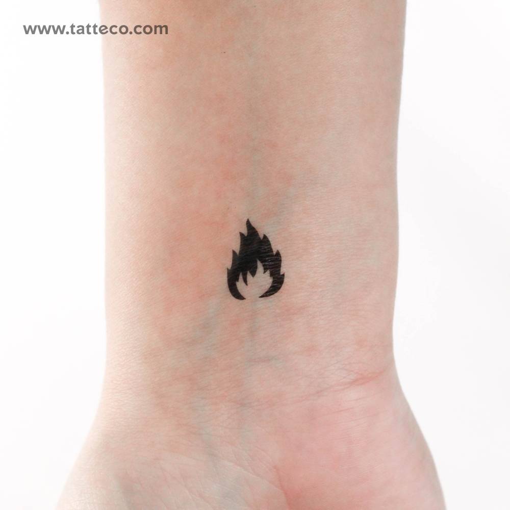 Fire temporary tattoo located on the wrist.