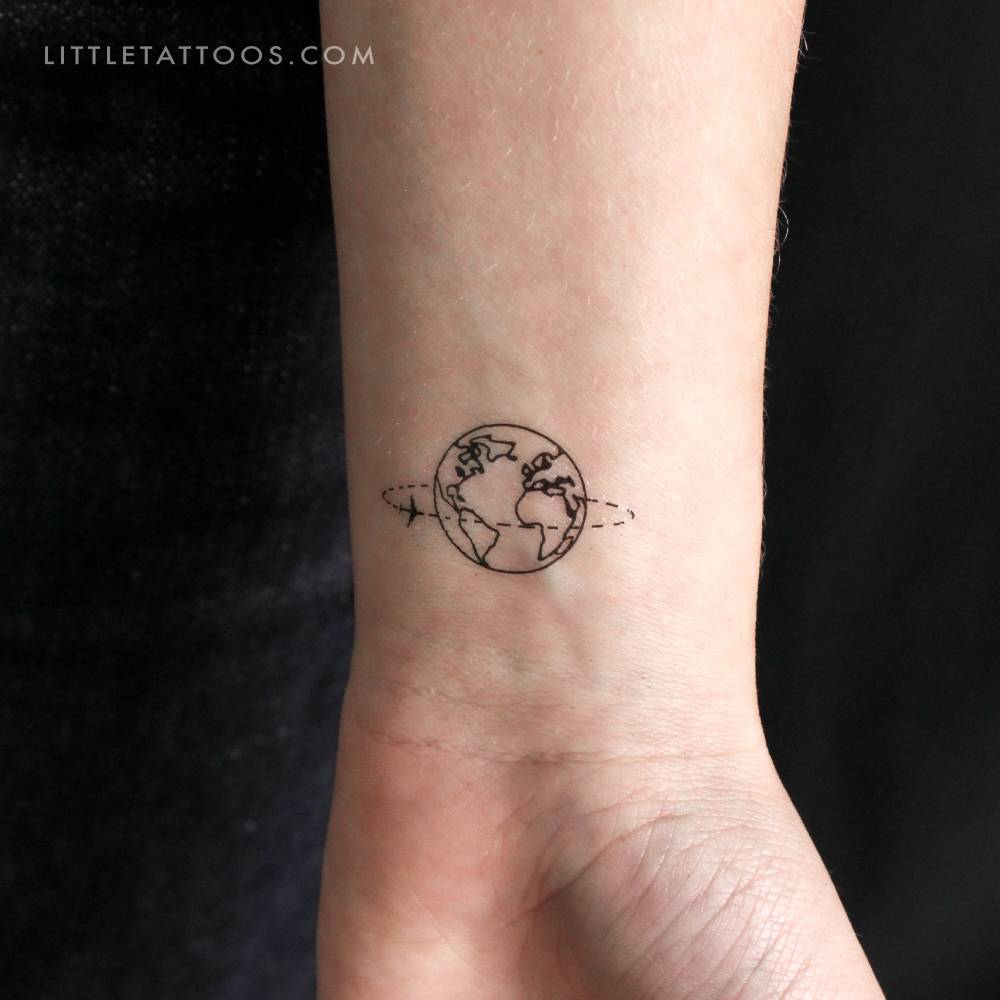 Around the world trip temporary tattoo located on the wrist.