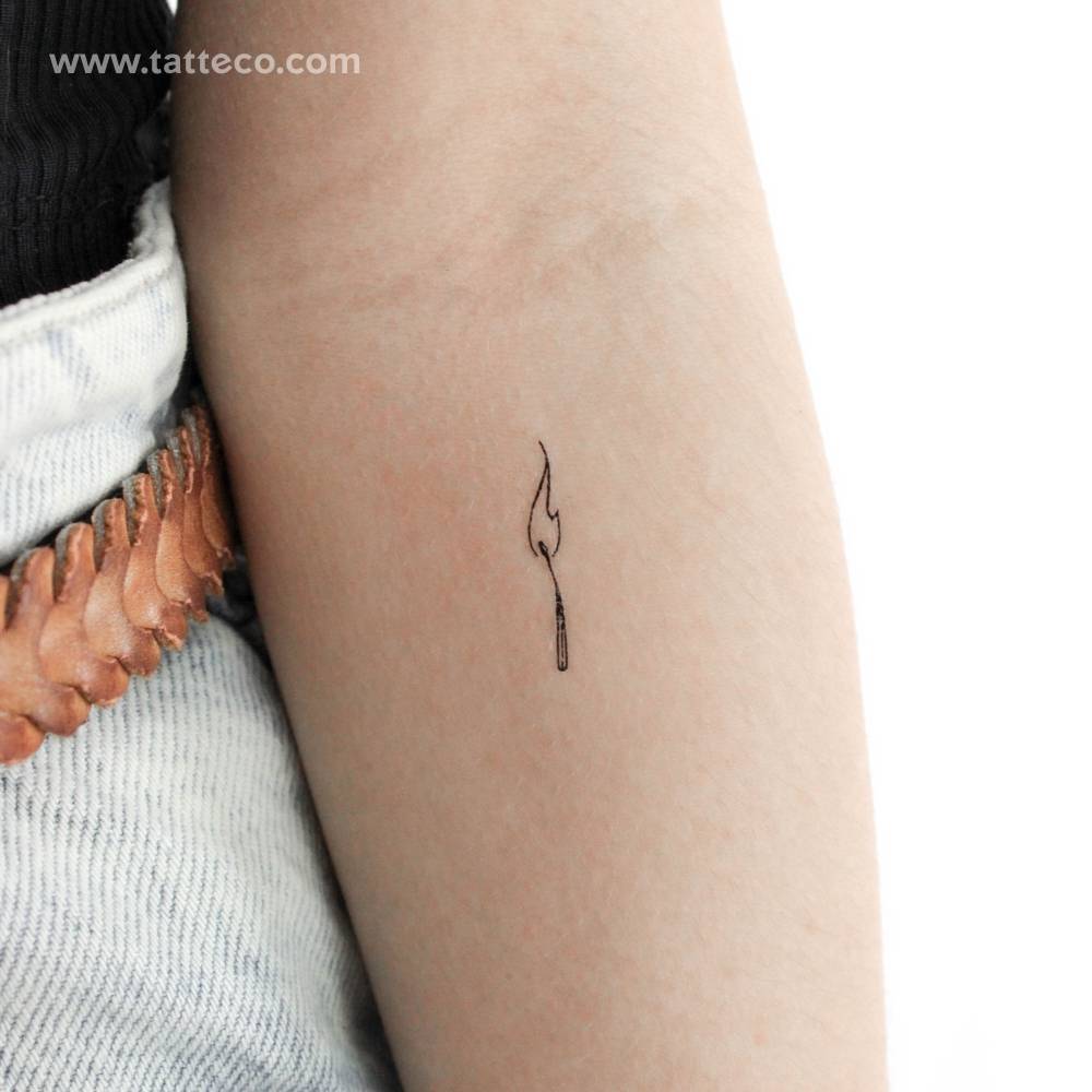 Burning matchstick temporary tattoo in minimalistic style.