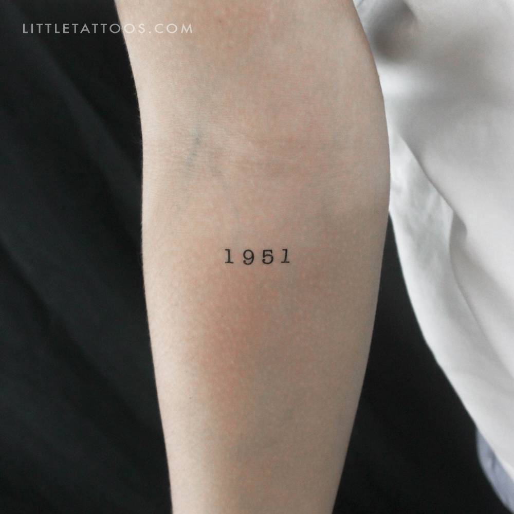 Typewriter font "1951" birth year temporary tattoo.