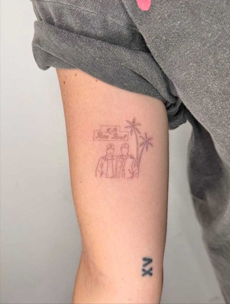 Friendship tattoo located on the inner forearm, fine line style.