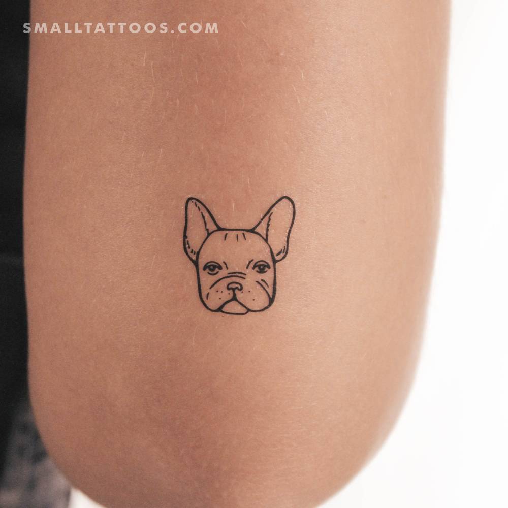 French Bulldog portrait temporary tattoo located on the tricep.