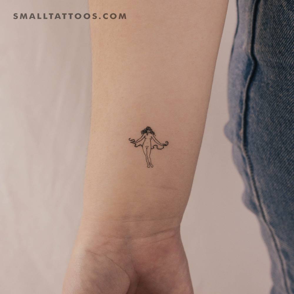 Maiden temporary tattoo located on the wrist.