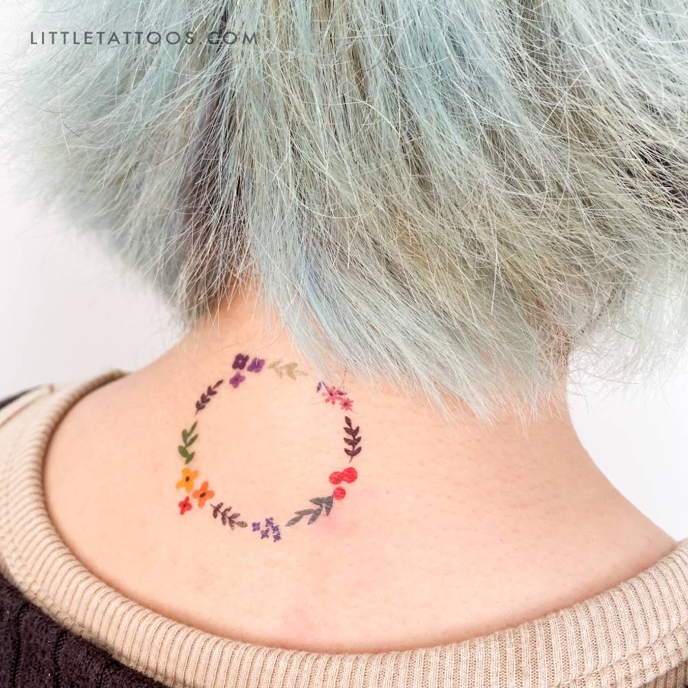 Flower wreath temporary tattoo by Zihee.