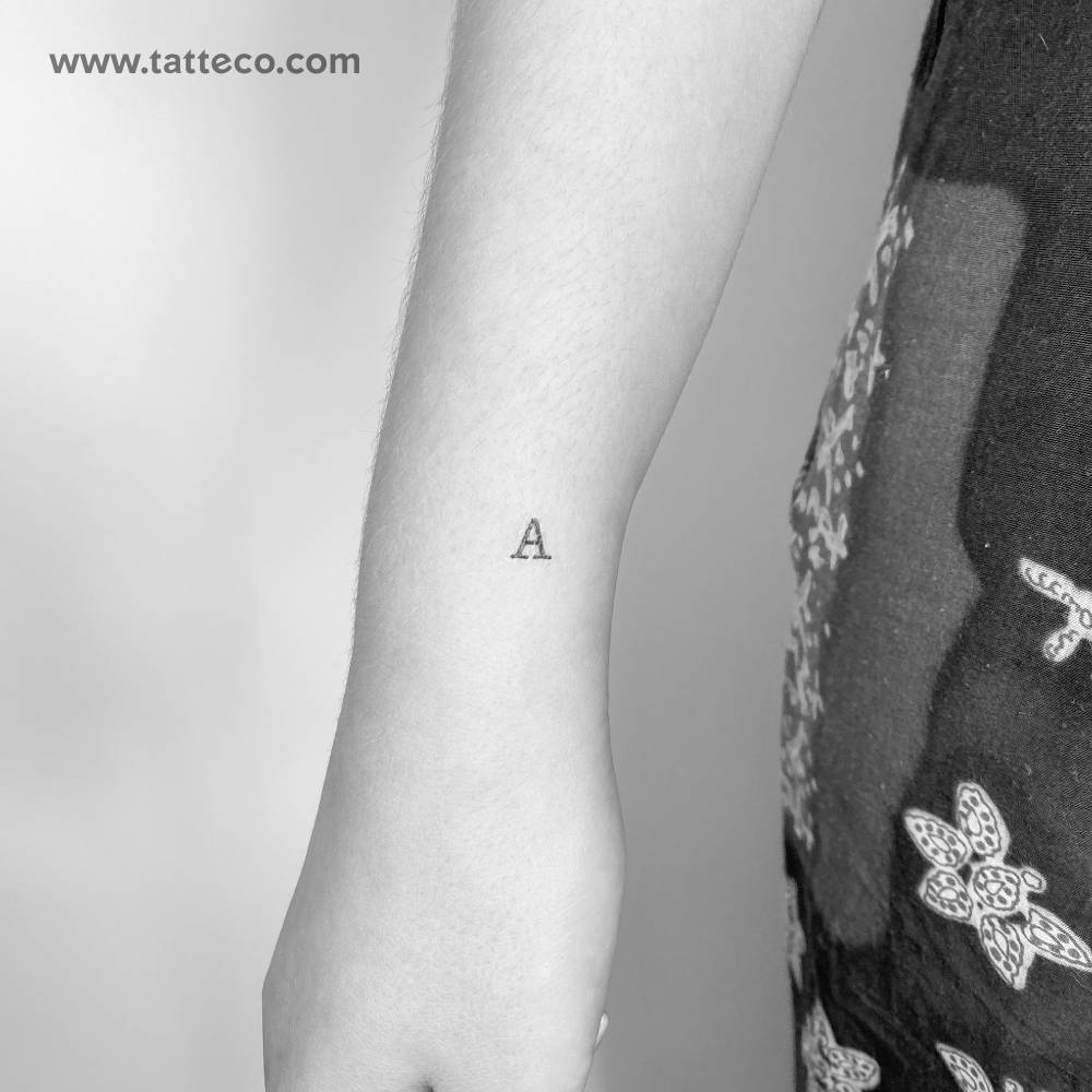 "A" uppercase typewriter letter temporary tattoo.