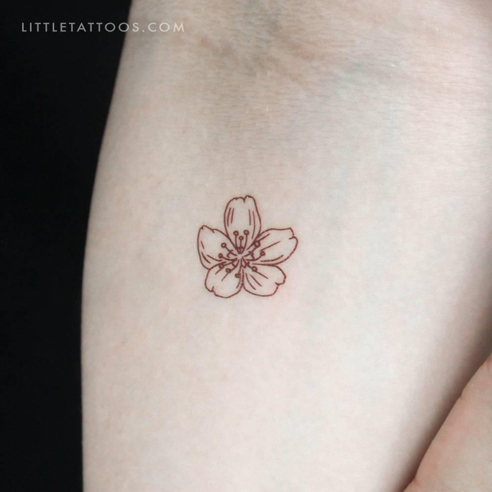 Cherry blossom outline temporary tattoo located on the inner forearm.