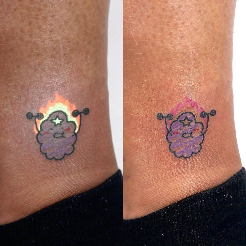 Adventure Time's Lumpy Space Princess tattoo located on the ankle.