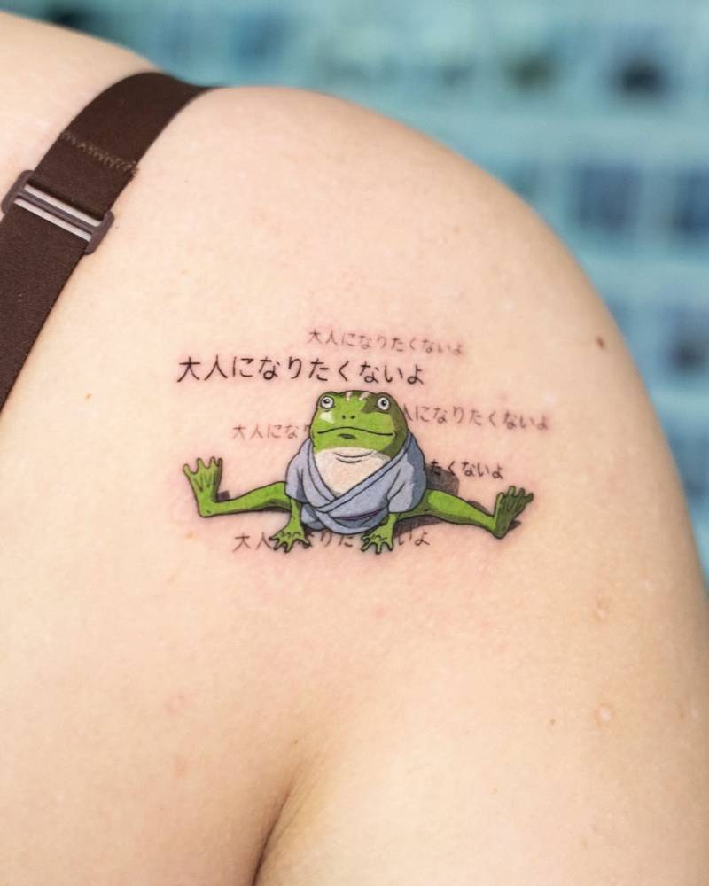 Aogaeru from Spirited Away tattooed on the shoulder.